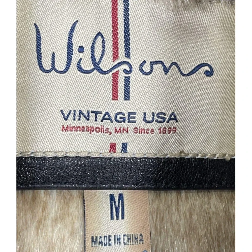 Wilsons Vintage USA Mens Genuine Leather Faux Fur Hooded Belted Jacket Medium